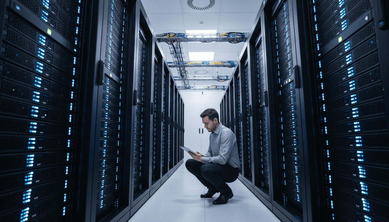 IT consultant reviewing server infrastructure and network systems